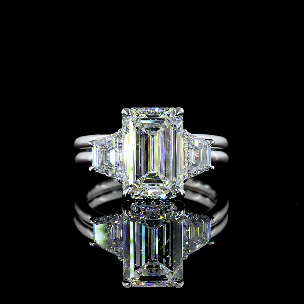 4.6 Cts 14k White Gold Emerald Shape 3 Stones Ring