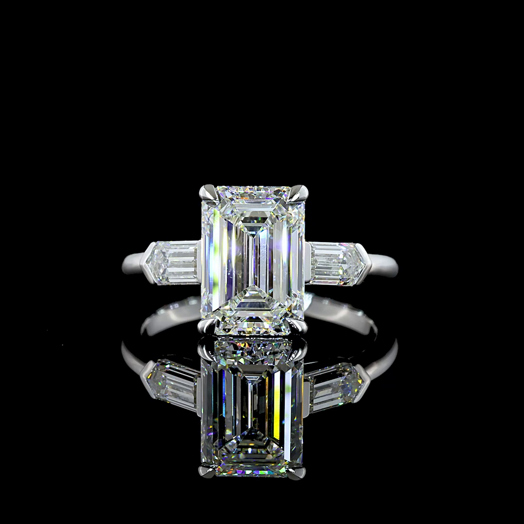 3.81 Cts 14k White Gold Emerald Shape 3 Stones Ring