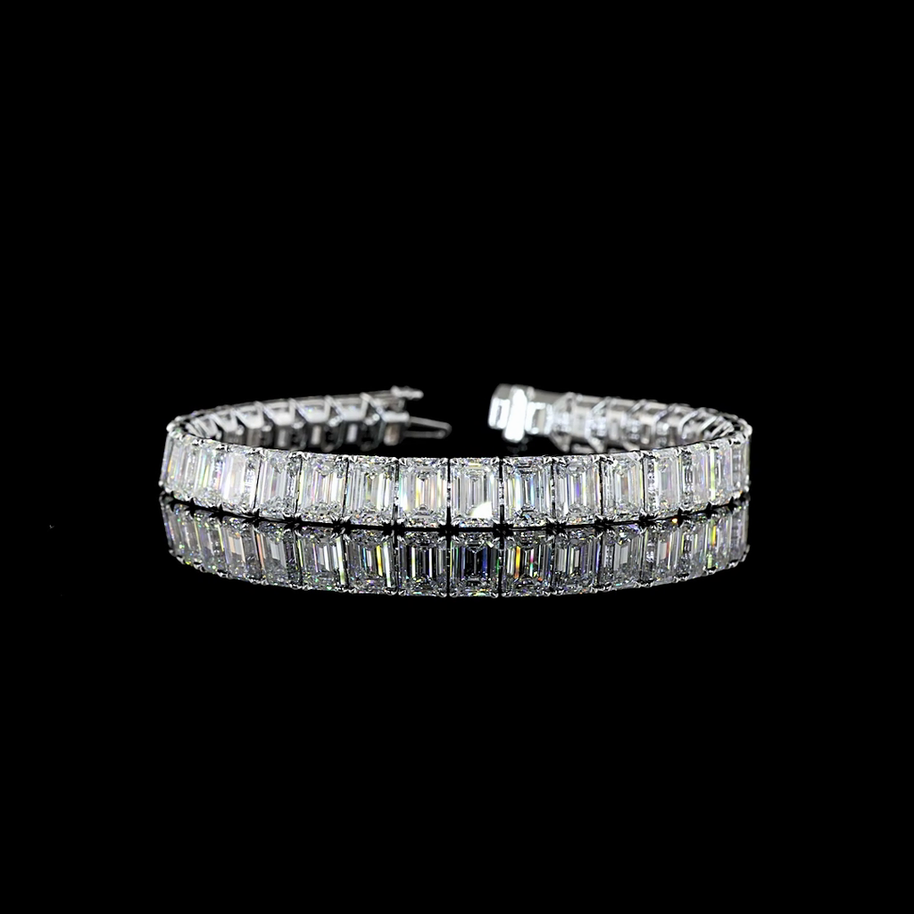 35.64 Cts 14k White Gold Emerald Shape Tennis Bracelet