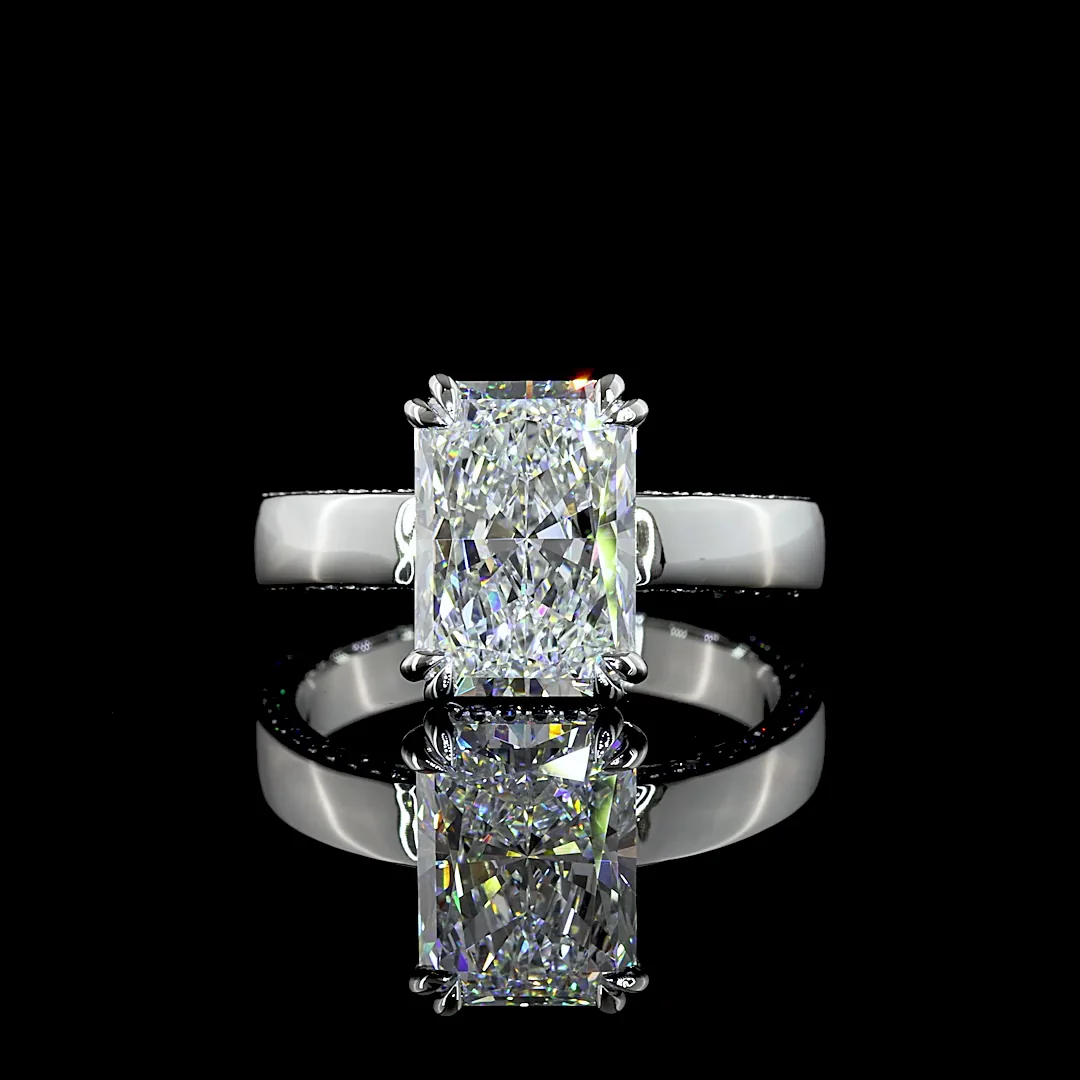 3.9 Cts Platinum Radiant Shape Solitaire Diamond Shank Ring