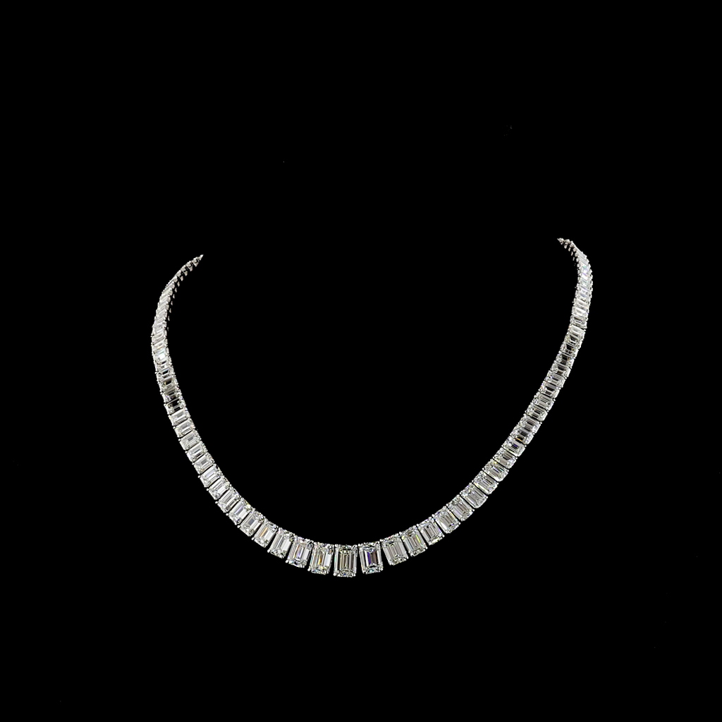 47.16 Cts 14k White Gold Emerald Shape Riviera Necklace