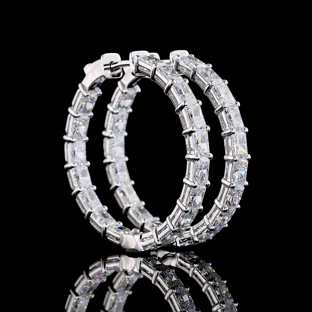 6.99 Cts 14k White Gold Radiant Shape Hoops Earring