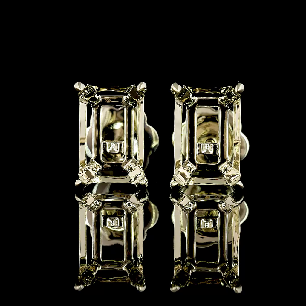 4 Cts 14k White Gold Emerald Shape Studs Earring