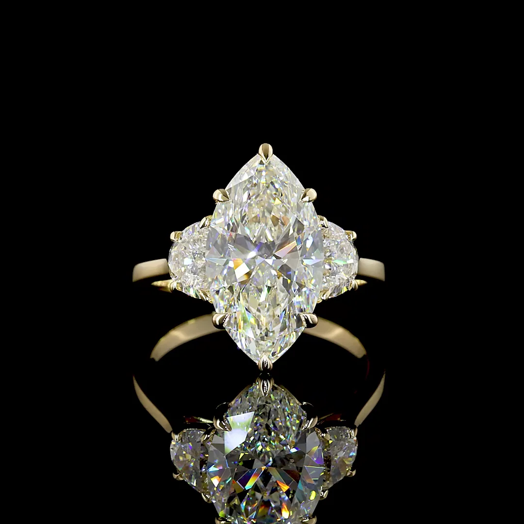 4.69 Cts 14k Yellow Gold Marquise Shape 3 Stones Ring