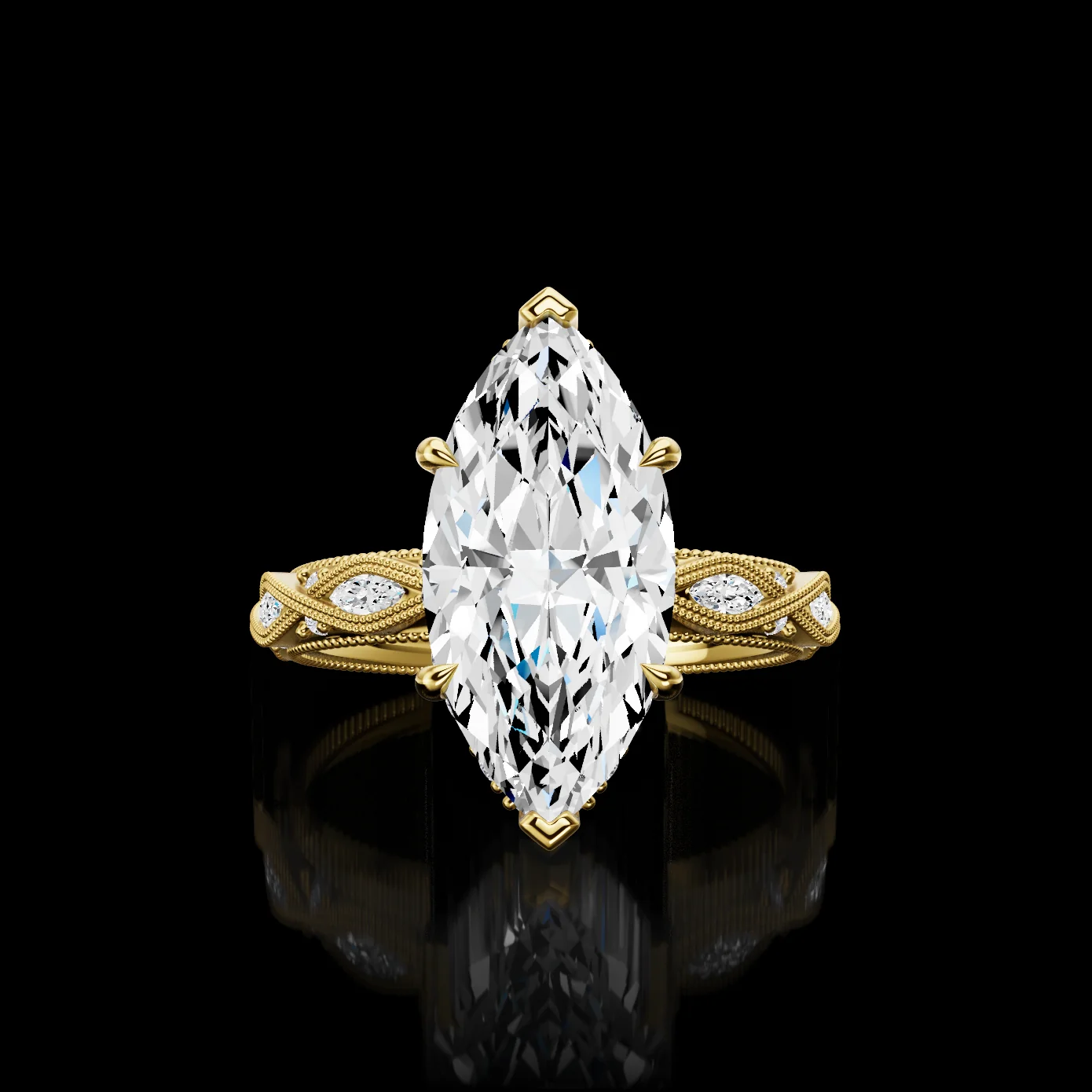 0.65 Cts 18k Yellow Gold Marquise Shape Hidden Halo Ring