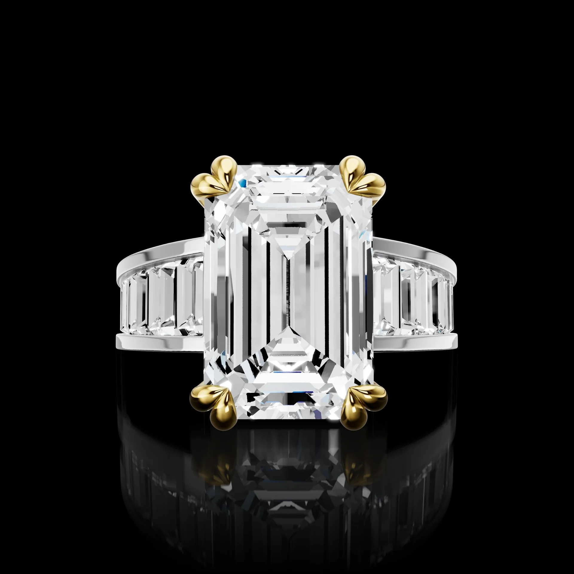 1.84 Cts 18k Yellow Gold - Platinum Emerald Shape Special Ring