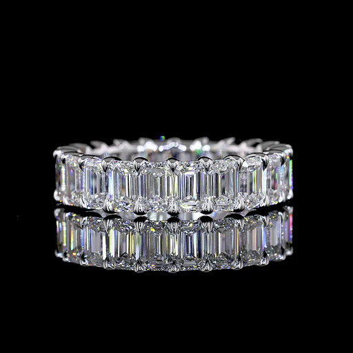 [EB14WEM400PNS] 4.42 Cts 14k White Gold Emerald Shape Eternity Band Eternity Band