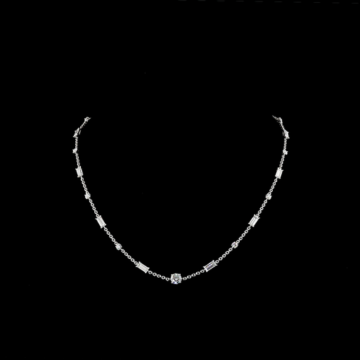 [NK14WST400PEW] 4.14 Cts 14k White Gold Mix Shape Station Necklace