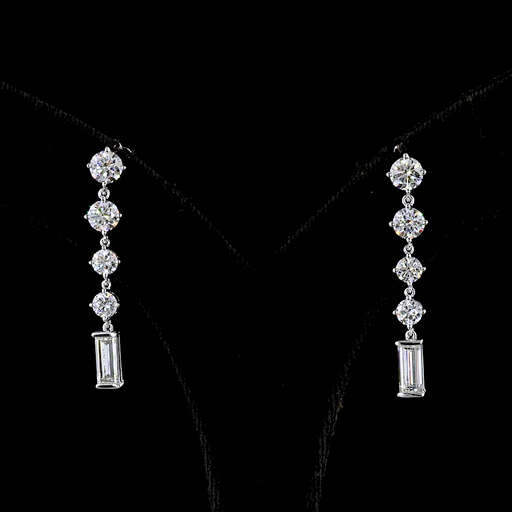 [ER14WHNBAG300PNS] 3.26 Cts 14k White Gold Baguette Shape Hanging Earring