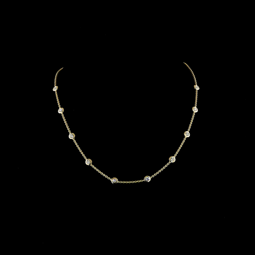 [NK14YSTRD150B] 1.53 Cts 14k Yellow Gold Round Shape Station Necklace