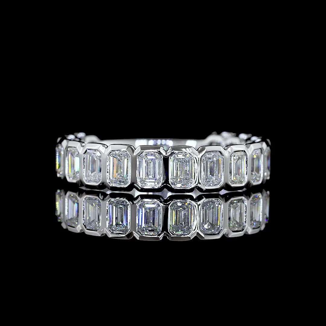 2.03 Cts 14k White Gold Emerald Shape 3/4 Band Eternity Band