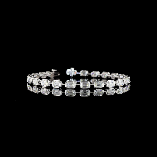 [BC14WSTEM700BPEW] 7.06 Cts 14k White Gold Emerald Shape Station Bracelet