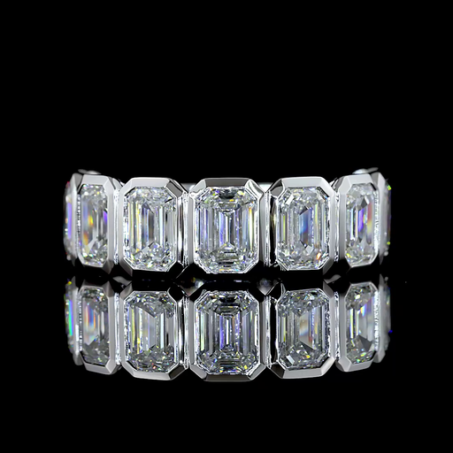 [EB14W3/4EM450BNS] 4.54 Cts 14k White Gold Emerald Shape 3/4 Band Eternity Band