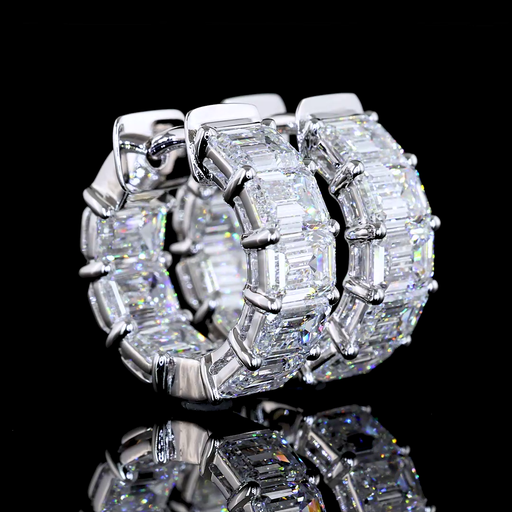 [ER14WHGEM500PEW] 5.12 Cts 14k White Gold Emerald Shape Huggies Earring