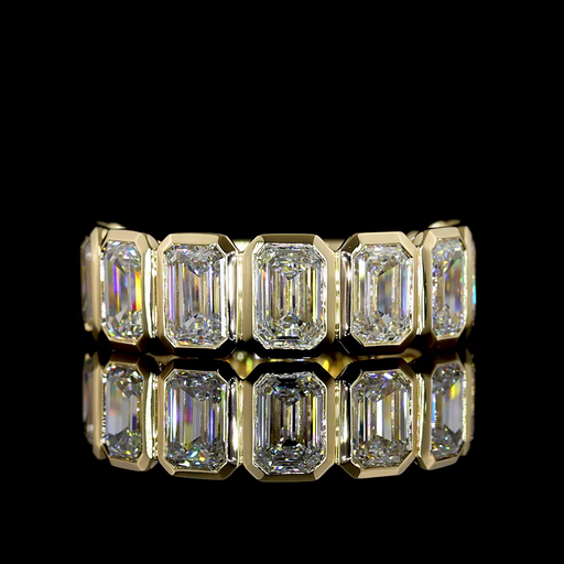 [EB14Y3/4EM450BNS] 4.61 Cts 14k Yellow Gold Emerald Shape 3/4 Band Eternity Band
