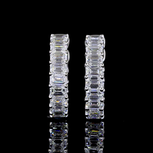 [ER14WHGEM150PEW] 1.56 Cts 14k White Gold Emerald Shape Huggies Earring