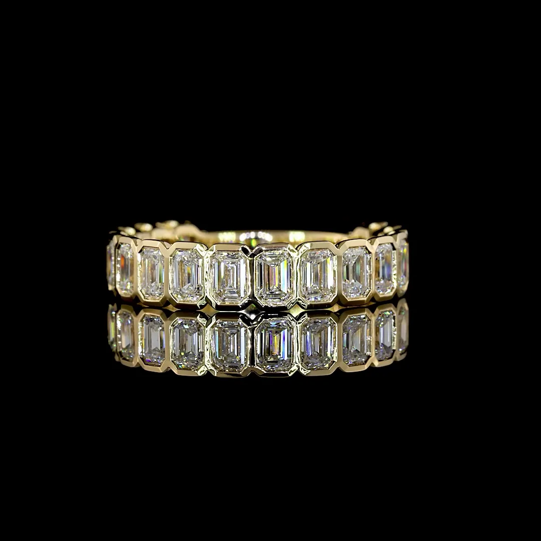 1.99 Cts 14k Yellow Gold Emerald Shape 3/4 Band Eternity Band