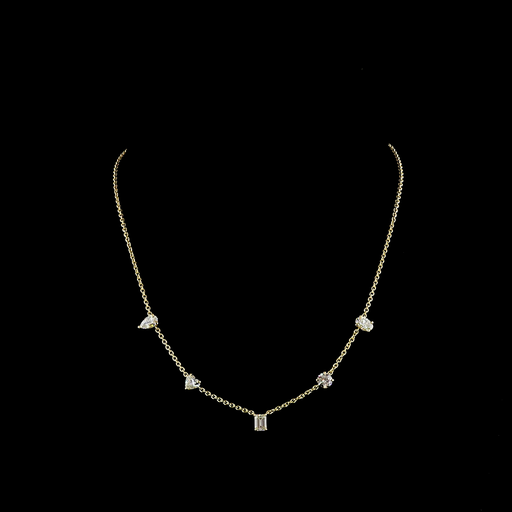 [NK14YST250PNS] 2.6 Cts 14k Yellow Gold Round Shape Station Necklace