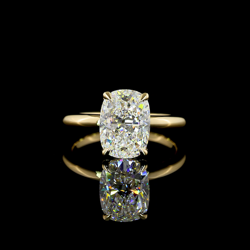 [RG14YSOBECU300PNS] 3 Cts 14k Yellow Gold Cushion Brilliant Shape Solitaire Ring