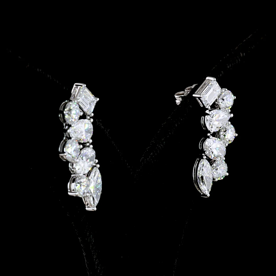 5.86 Cts 14k White Gold Mix Shape Crawler Earring
