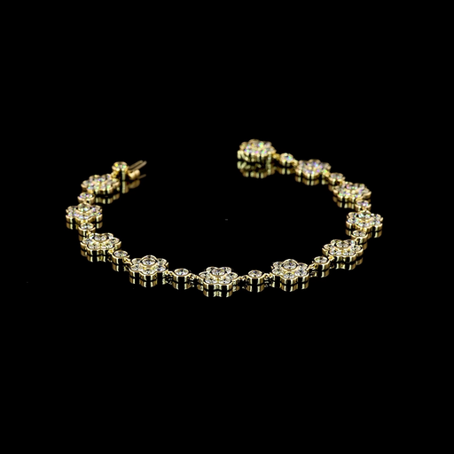 [BC18YSTRD700B] 7.44 Cts 18k Yellow Gold Round Shape Station Bracelet