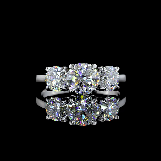[RG14W3RD200P] 2 Cts 14k White Gold Round Shape 3 Stones Ring