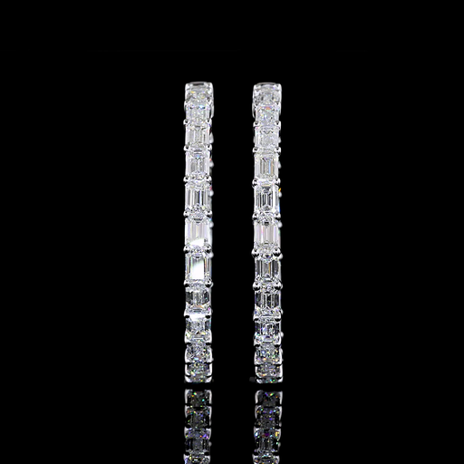 [ER14WHPEM750PNS] 7.76 Cts 14k White Gold Emerald Shape Hoops Earring