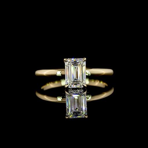[RG14YHHEM100RDPNS] 1.05 Cts 14k Yellow Gold Emerald Shape Hidden Halo Ring
