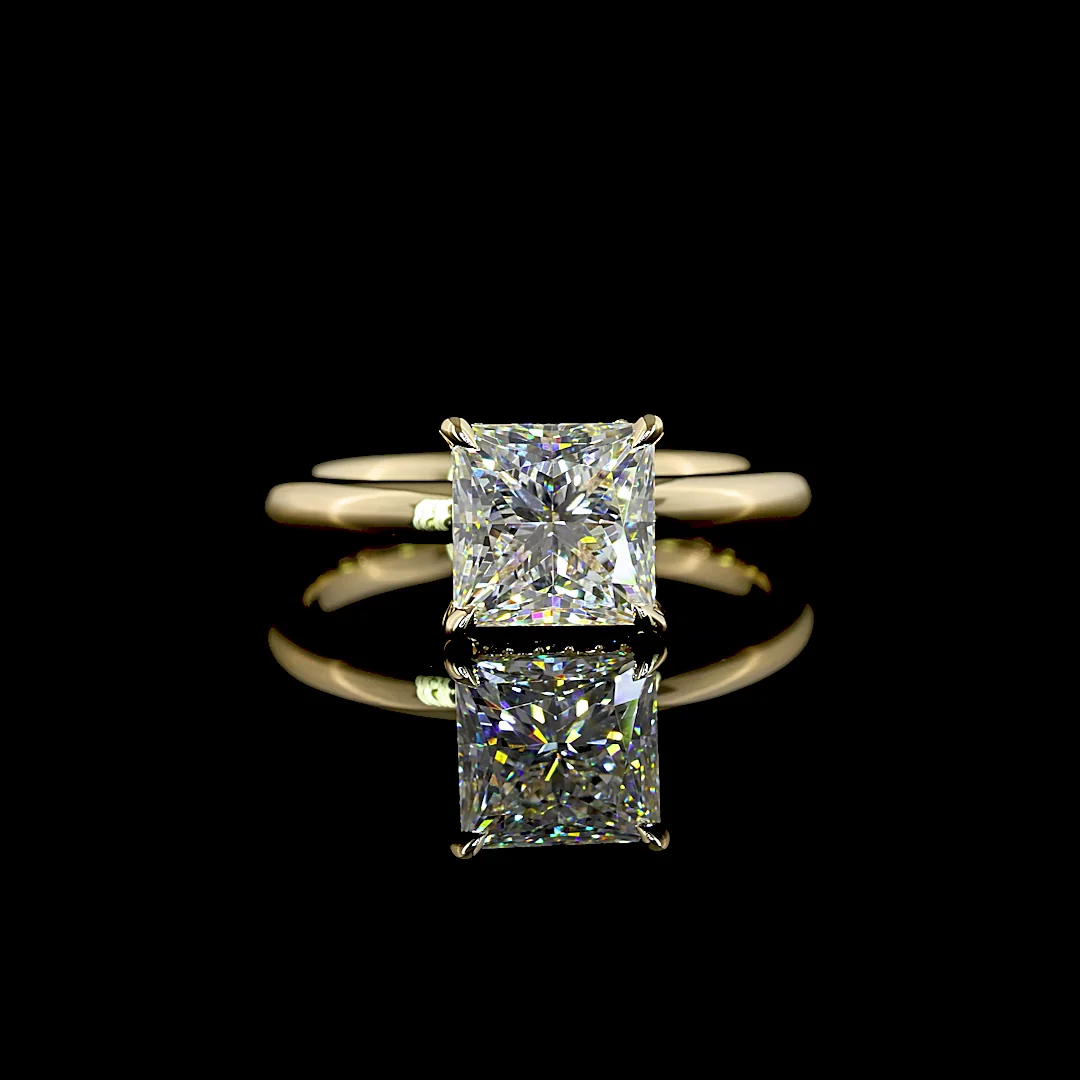 2.13 Cts 14k Yellow Gold Princess Shape Hidden Halo Ring
