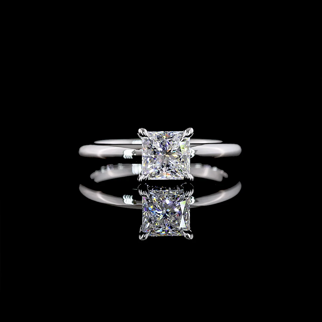 1.1 Cts 14k White Gold Princess Shape Hidden Halo Ring