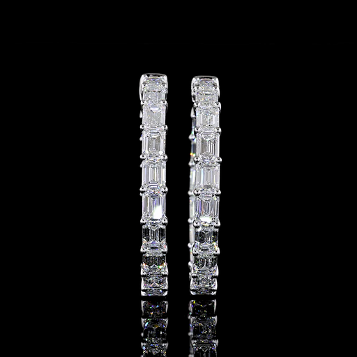 [ER14WHPEM1150PNS] 11.56 Cts 14k White Gold Emerald Shape Hoops Earring
