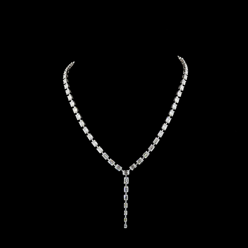 [NK14WLTEM1550PNS] 25.03 Cts 14k White Gold Emerald Shape Lariat Necklace