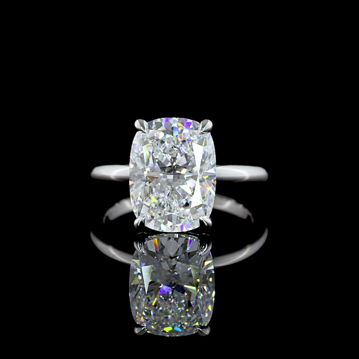 [RG14WSOBECU500PNS] 5.1 Cts 14k White Gold Cushion Brilliant Shape Solitaire Ring
