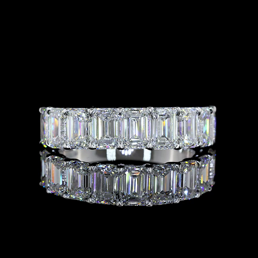 [EB14WHFEM300PNS] 3.25 Cts 14k White Gold Emerald Shape Half Eternity Eternity Band