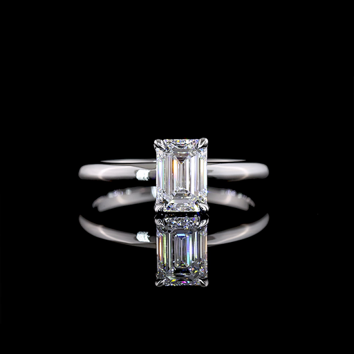 [RG14WHHEM100PNS] 1.05 Cts 14k White Gold Emerald Shape Hidden Halo Ring