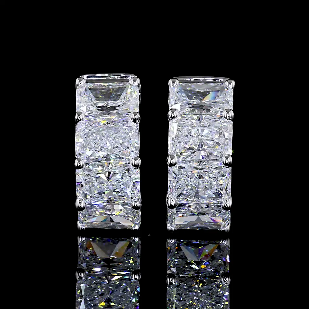 4.19 Cts 14k White Gold Radiant Shape Huggies Earring