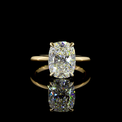 [RG14YSOBECU400PNS] 4.06 Cts 14k Yellow Gold Cushion Brilliant Shape Solitaire Ring