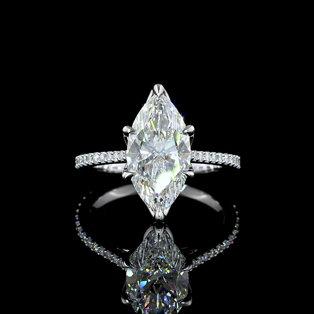 3.45 Cts 14k White Gold Marquise Shape Solitaire Diamond Shank Ring