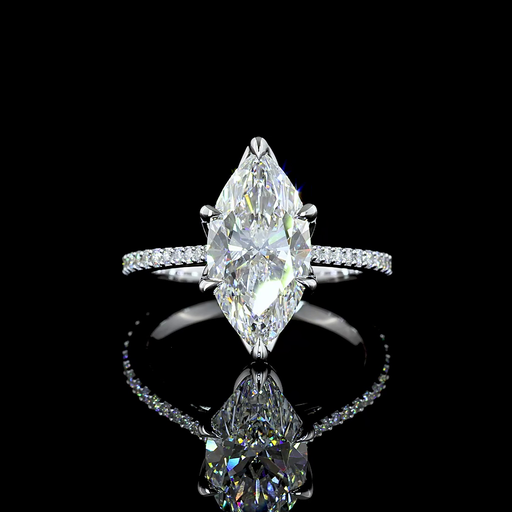 [RG14WSDSMQ300PNS] 3.45 Cts 14k White Gold Marquise Shape Solitaire Diamond Shank Ring