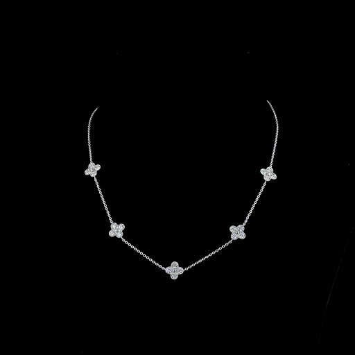 [NK18WSTRD175P] 1.76 Cts 18k White Gold Round Shape Station Necklace