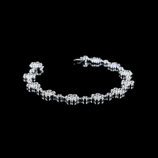 [BC18WSLTBR700B] 7.65 Cts 18k White Gold Round Shape Station Line Tennis Bracelet
