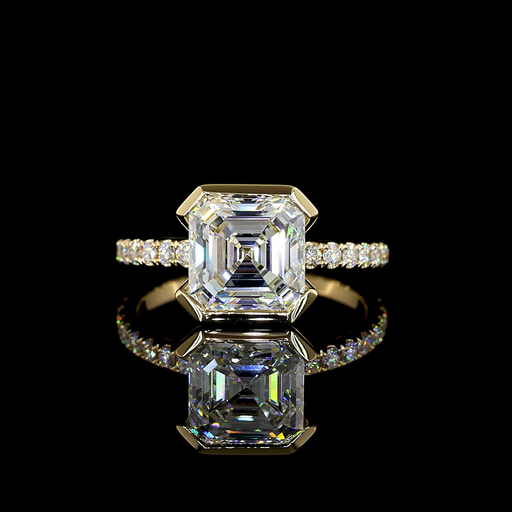 [RG14YHHAS300HB] 3.35 Cts 14k Yellow Gold Asscher Shape Hidden Halo Ring