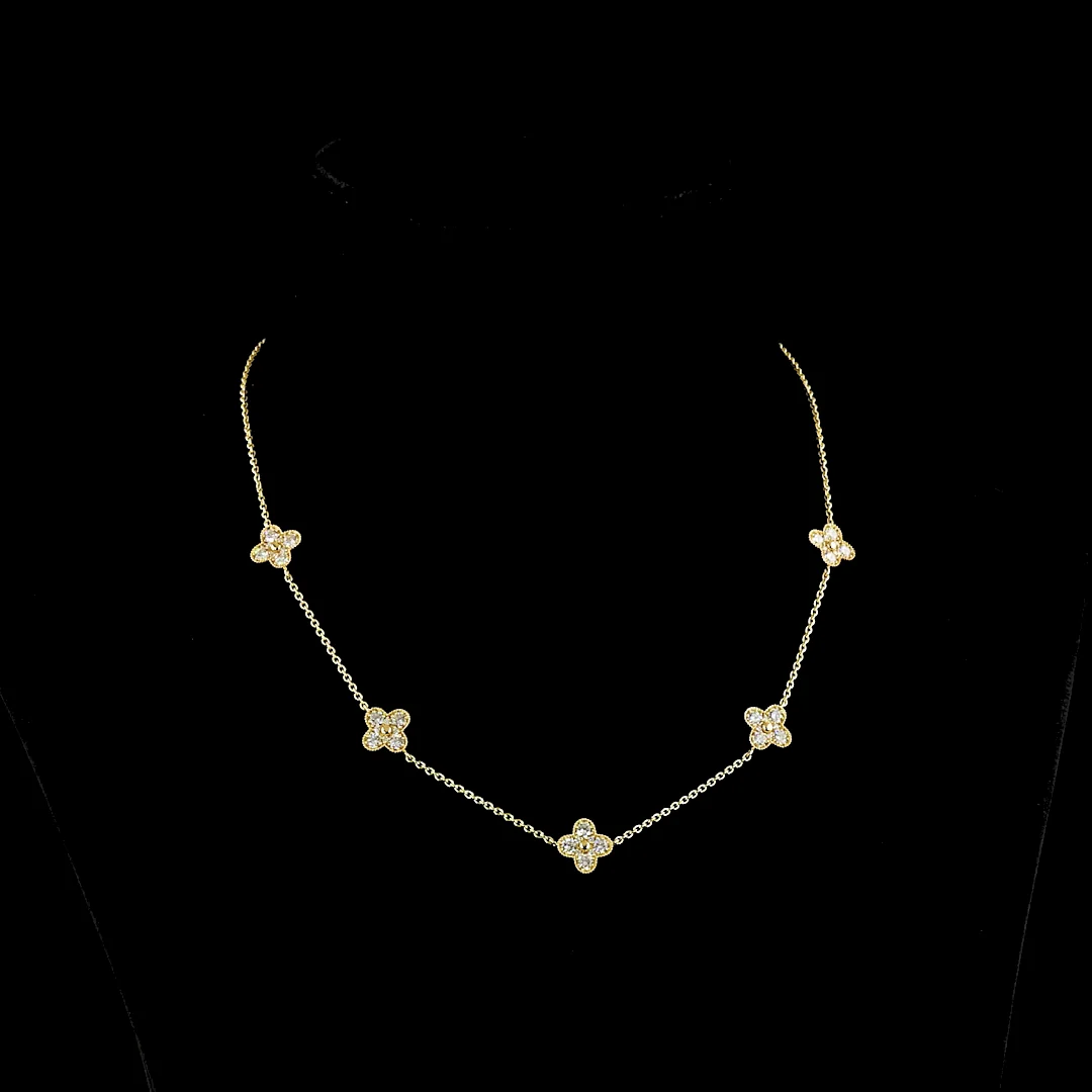 1.73 Cts 18k Yellow Gold Round Shape Station Necklace