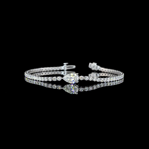 [BC14WSLTPS450RDPEW] 4.56 Cts 14k White Gold Pear Shape Station Line Tennis Bracelet