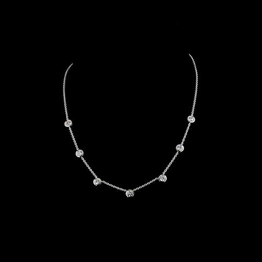 [NK14WSTRD275B] 2.87 Cts 14k White Gold Round Shape Station Necklace