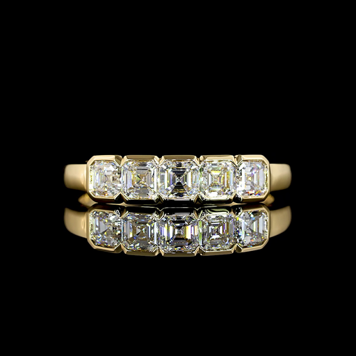 [EB14Y5AS100HB] 1.02 Cts 14k Yellow Gold Asscher Shape 5 Stones Eternity Band