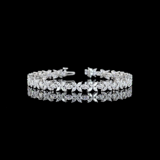 [BC14WSLTMQ550P] 5.52 Cts 14k White Gold Mix Shape Station Line Tennis Bracelet