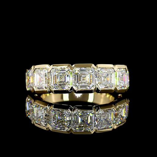 [EB14Y7AS450HB] 4.48 Cts 14k Yellow Gold Asscher Shape 7 Stones Eternity Band