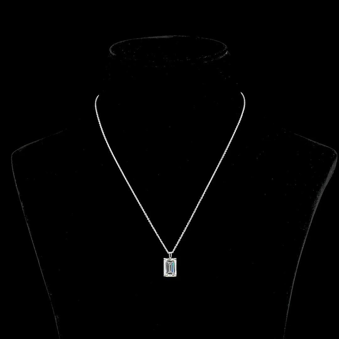 4.01 Cts 14k White Gold Emerald Shape Solitaire Pendant
