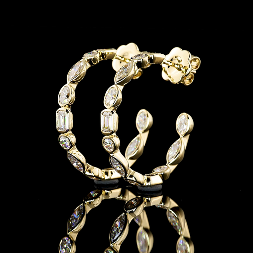 [ER14YCHP300BNS] 2.96 Cts 14k Yellow Gold Mix Shape C Hoops Earring